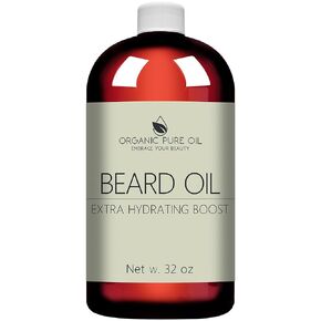 Sandalwood Beard Oil - 100% Natural, Organic Sourced, Non-GMO, Facial Hair Hydrating & Conditioning Oil Blend - 32 oz - Bulk Sized, Promoting Growth and Silky Smooth Hair - Jojoba, Argan & More!