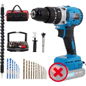 Cordless Drill/Driver Set(No Battery), Brushless Impact Drill, 1/2" Keyless Chuck, 20+2 Torque Setting, 2-Speeds, LED Driver/Drill Kit, Electric Screwdriver