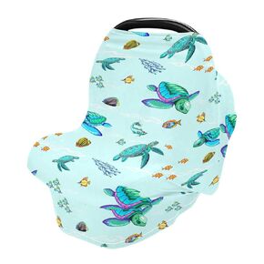 Fish Coral Sea Turtle Baby Car Seat Covers Colorful Sea Turtle Carseat Canopy Soft Infant Stroller Cover Nursing Breastfeeding Covers for Girls Boys Newborn Fit Summer Spring Autumn