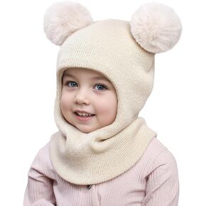 Toddler Winter Beanie Hat Scarf, Kids Winter Warm Knit Hat with Pom,Children Soft Warm Beanie for Little Boys Girls Caps