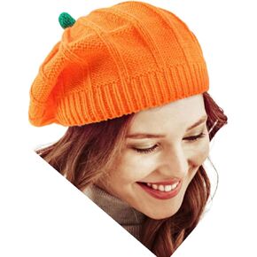 Halloween Beret Hat Pumpkin Knit Beanie Plush Toddlers Cute Winter Warm Cap for Baby Mother Adult