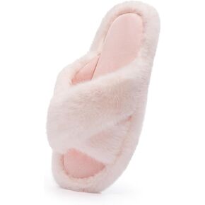 Chantomoo Women's Slippers Cross Band Fuzzy Slippers Memory Foam Slippers for Women Plush Comfy Bedroom Faux Fur Slipper Slides House Shoes Anti-Skid Sole Trendy Gift Slippers