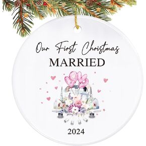 Engagement Gifts for Couples Unique - First Christmas Engaged 2024 Ornament, Gifts for Newly Engaged Couples - Happy Engagement Gifts for Her, Bride, Bride to Be (Ceramic)