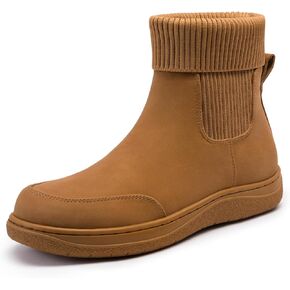 Athlefit Women's Chelsea Ankle Boots Comfortable Winter Short Leather Boots Fashion Slip On Elastic Sock Booties