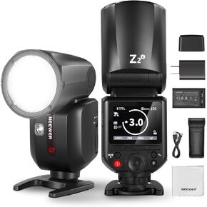 NEEWER Z2-C 2.4G TTL Round Head Flash Speedlite Compatible with Canon, 76Ws Speedlight with Upgraded UI, Modeling Lamps, TTL/M Quick TCM Switch, 1/8000s HSS, 2600mAh Battery, Cleaning Cloth