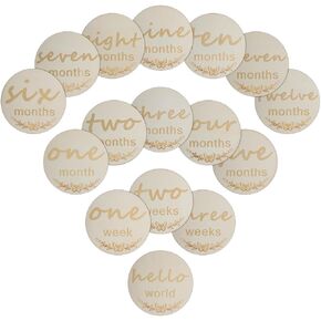 Monthly Baby Milestone Signs - Milestone Wooden Circles Baby Months Signs,Wood Discs Baby Monthly Milestone Cards for Adorable Photoshoot of Your Newborn Boy/Girl. (Wood Color) in Kuwait