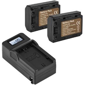 2 Pack Replacement NP-FZ100 Battery 2280mAh and Smart Compact Charger with LCD Display - Compatible with Sony Alpha 9, A9, Mark II Alpha 9R, A9R, Alpha 9S, A7RIII, A7RIIII, A7R3, a7 III