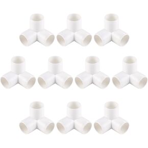 3 Way 3/4 Inch Tee PVC Fittings Elbow,10 Pcs Furniture Grade PVC Fitting Connector for All DIY PVC Structure and Frames, SCH40 PVC Pipe, PVC Pipe Corner Fitting (White)