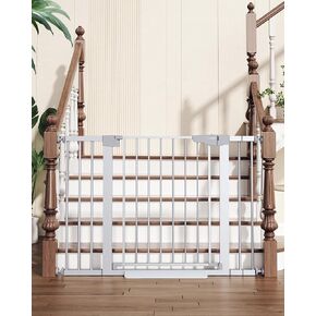 Cumbor 29.7-46" Baby Gate for Stairs, Mom's Choice Awards Winner-Auto Close Dog Gate for the House, Easy Install Pressure Mounted Pet Gates for Doorways, Easy Walk Thru Wide Safety Gate for Dog,Silver