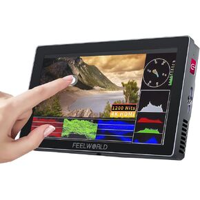 FEELWORLD P6X 5.5 Inch 1200nits Brightness Aluminum Housing On Camera Monitor,4K HDMI DSLR Camera Monitor with 3D Lut All Waveform Include Battery,Carry Case Micro HDMI Cords