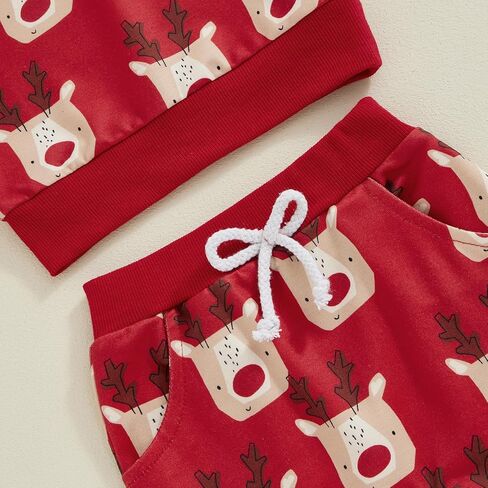 Toddler Baby Boy Girl Christmas Clothes Elk Long Sleeve Sweatshirt Tops Jogger Pants Set 2Pcs Fall Winter Outfit in Saudi Arabia