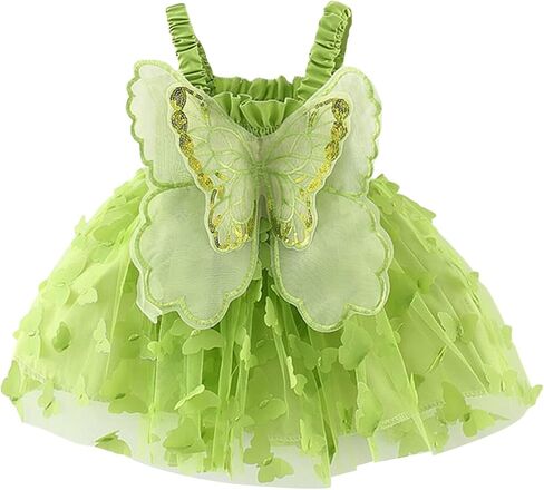 Baby Girl Butterfly Wings Fairy Dress Halloween Clothes Sleeveless A-line Ruffle Layered Lace Tutu Princess Dresses in Kuwait