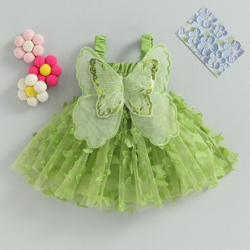 Baby Girl Butterfly Wings Fairy Dress Halloween Clothes Sleeveless A-line Ruffle Layered Lace Tutu Princess Dresses in Kuwait