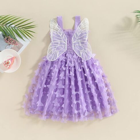 Baby Girl Butterfly Wings Fairy Dress Halloween Clothes Sleeveless A-line Ruffle Layered Lace Tutu Princess Dresses in Kuwait