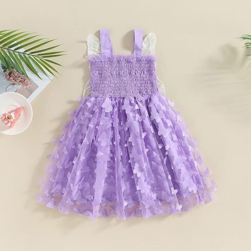 Baby Girl Butterfly Wings Fairy Dress Halloween Clothes Sleeveless A-line Ruffle Layered Lace Tutu Princess Dresses in Kuwait