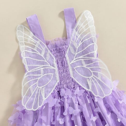 Baby Girl Butterfly Wings Fairy Dress Halloween Clothes Sleeveless A-line Ruffle Layered Lace Tutu Princess Dresses in Saudi Arabia