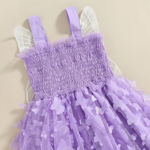 Baby Girl Butterfly Wings Fairy Dress Halloween Clothes Sleeveless A-line Ruffle Layered Lace Tutu Princess Dresses in Saudi Arabia
