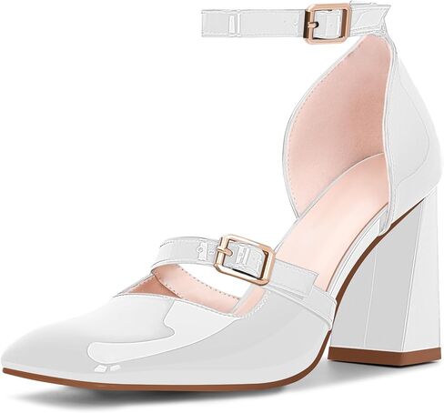 Women's High Heel Square Toe Ankle Strap Pumps Buckle Strap Sexy Dress Shoes in Saudi Arabia