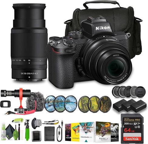 كاميرا Nikon Z50 صغيرة الحجم خفيفة الوزن بدون مرآة مع عدسات 16-50 مم و50-250 مم + بطارية بديلة 2X ENEL25 + بطاقة Extreme PRO سعة 64 جيجابايت + مرشح عدسة UV + برنامج تحرير الصور + ميكروفون + المزيد (متجددة) in Saudi Arabia