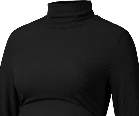 Narcissus Turtleneck & Ribbed Long Sleeve Maternity Dress, Ruch Sides Maternity Dress for Baby Shower in Kuwait