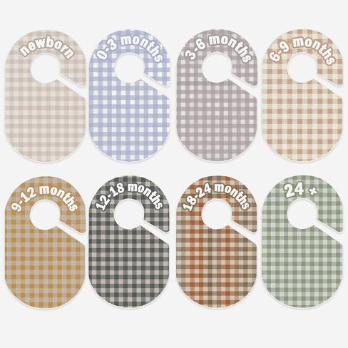 Baby Closet Divider, Baby Wardrobe Organizer, Double-Sided Pastel Gingham Design, Nursery Decor Clothes Hanger Dividers for Sorting 8 Sizes from Newborn to 12+ Months in Saudi Arabia