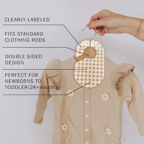 Baby Closet Divider, Baby Wardrobe Organizer, Double-Sided Pastel Gingham Design, Nursery Decor Clothes Hanger Dividers for Sorting 8 Sizes from Newborn to 12+ Months in Saudi Arabia
