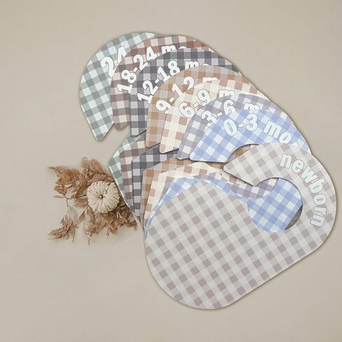 Baby Closet Divider, Baby Wardrobe Organizer, Double-Sided Pastel Gingham Design, Nursery Decor Clothes Hanger Dividers for Sorting 8 Sizes from Newborn to 12+ Months in Saudi Arabia