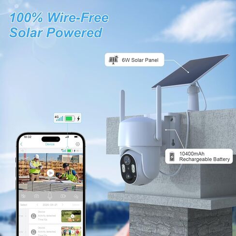كاميرا أمان خلوية 4G LTE لا حاجة إلى الإنترنت، لا توجد كاميرا أمان WiFi لاسلكية خارجية تعمل بالطاقة الشمسية، إصدار ليلي ملون 2K، عرض مباشر 360 درجة، كشف الحركة، صوت ثنائي الاتجاه، كاميرا موقع العمل in Saudi Arabia