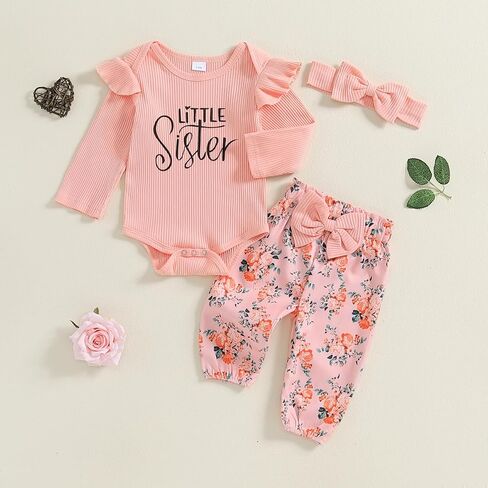 Baby Girl Clothes Newborn Little Sister/Hello World Outfit Long Sleeve Romper Pants Set Preemie Baby Girl Clothes in Saudi Arabia