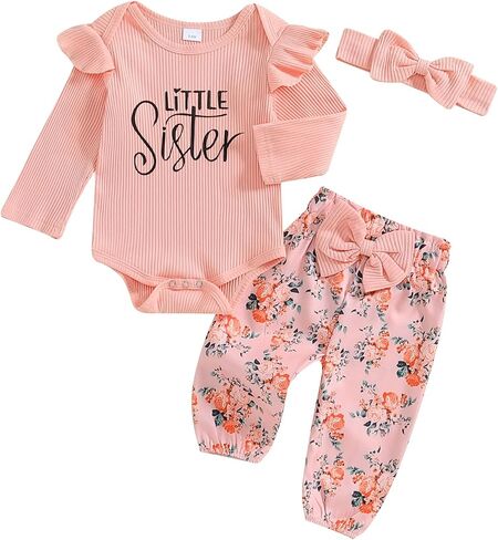 Baby Girl Clothes Newborn Little Sister/Hello World Outfit Long Sleeve Romper Pants Set Preemie Baby Girl Clothes in Saudi Arabia