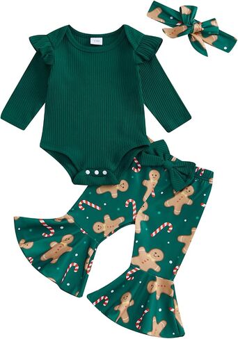 My First Thanksgiving Baby Girl Outfit Newborn Turkey Romper Bell Bottom Pants Headband Baby Thanksgiving Clothes in Saudi Arabia