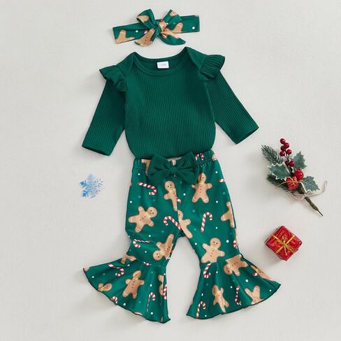 My First Thanksgiving Baby Girl Outfit Newborn Turkey Romper Bell Bottom Pants Headband Baby Thanksgiving Clothes in Saudi Arabia
