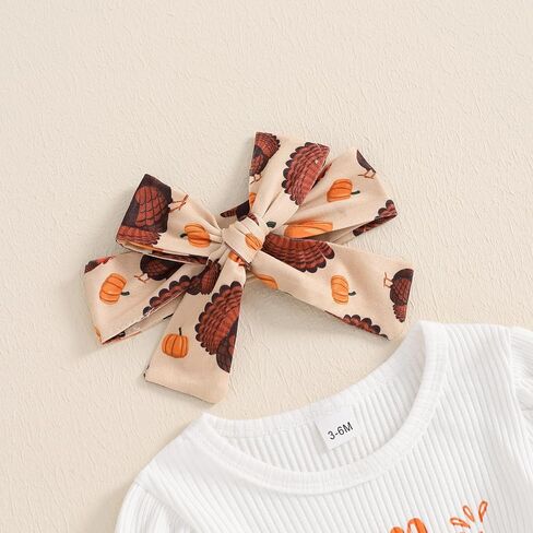 My First Thanksgiving Baby Girl Outfit Newborn Turkey Romper Bell Bottom Pants Headband Baby Thanksgiving Clothes in Saudi Arabia