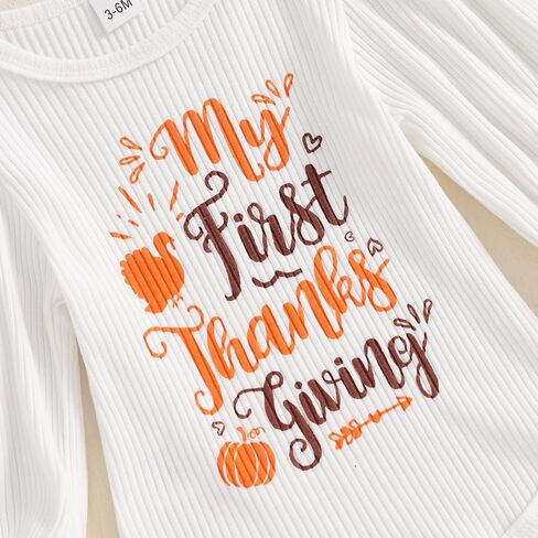My First Thanksgiving Baby Girl Outfit Newborn Turkey Romper Bell Bottom Pants Headband Baby Thanksgiving Clothes in Saudi Arabia
