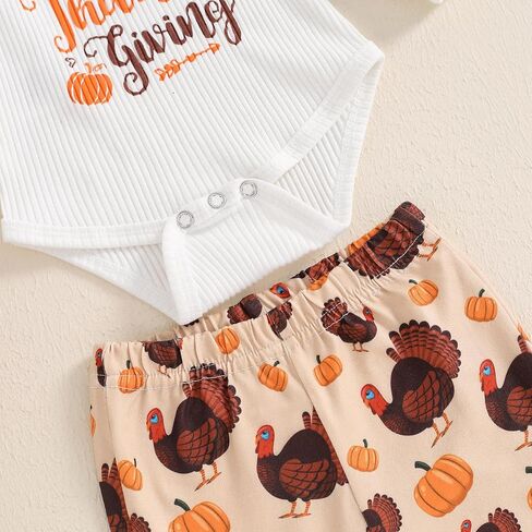 My First Thanksgiving Baby Girl Outfit Newborn Turkey Romper Bell Bottom Pants Headband Baby Thanksgiving Clothes in Saudi Arabia