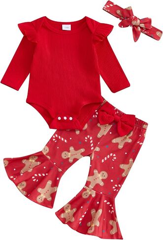 My First Thanksgiving Baby Girl Outfit Newborn Turkey Romper Bell Bottom Pants Headband Baby Thanksgiving Clothes in Saudi Arabia