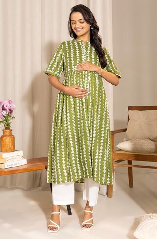 Janasya Maternity Nursing Kurta Set with Breastfeeding Feature for Pre and Post Pregnant Women in Saudi Arabia