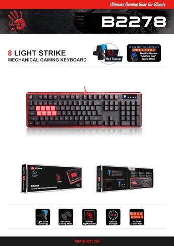 BLOODY B188 8-Key Light Strike (LK) Optical Mechanical Gaming Keyboard – Tri-Color LED Backlit – Smooth/Linear Black Switch in Saudi Arabia