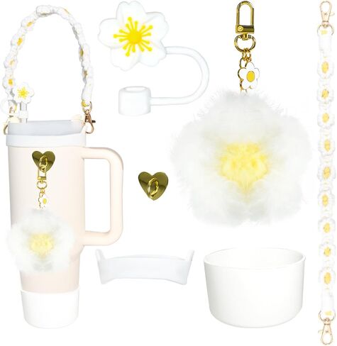 Stanley Cup Accessories 30 oz 40 oz including Water Bottle Handle Strap, Silicone Boot, 0.4" Straw Cover and Cute Pom-pom Stanley Charms Tumbler Accessories, Purple in Saudi Arabia