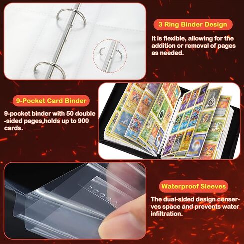 9 Pocket Card Binder Cards Holder, Waterproof Trading Binders Fits 900 Cards Collection Albums with 50 Removable Sleeves, Portable Card Games Display Storage Cases in Saudi Arabia
