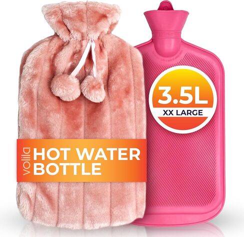 زجاجة ماء ساخن مقاس XL مع غطاء - كيس ماء ساخن رمادي سعة 3.5 لتر لتخفيف الألم - عبوة ماء ساخن مغطاة بالفرو الصناعي الناعم قابلة للغسل لعلاج آلام العضلات وتشنجات الدورة الشهرية وزجاجة النوم والضغط الساخن والبارد in Saudi Arabia