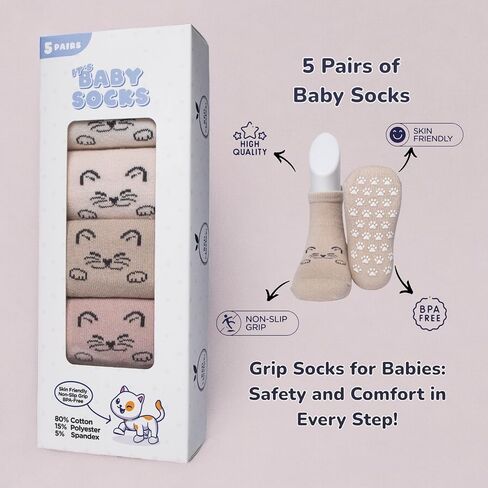 Baby Non Slip Grip Socks Boys Girls Unisex Ankle Crew Socks with Grippers for Infants Toddlers Kids Gift Set in Saudi Arabia