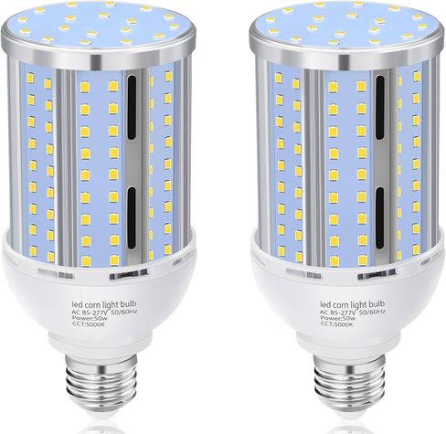 2 حزمة 54W لمبة LED الذرة بدون مروحة، (480 واط يعادل) E26 / E27 قاعدة متوسطة LED مصباح Cob 5000K ضوء النهار 6،800LM للخارجية داخلي المرآب مستودع مصنع ورشة عمل الشارع الفناء الخلفي in Kuwait