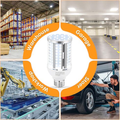 2 حزمة 54W لمبة LED الذرة بدون مروحة، (480 واط يعادل) E26 / E27 قاعدة متوسطة LED مصباح Cob 5000K ضوء النهار 6،800LM للخارجية داخلي المرآب مستودع مصنع ورشة عمل الشارع الفناء الخلفي in Kuwait
