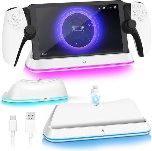 Charging Stand for PlayStation Portal, Enhanced Stability Charger Dock or Station with On/Off RGB Light and Type-C Cable, Pogo Pin Adapter and 30° Comfort Angle Design for PS Portal (Black) in Saudi Arabia
