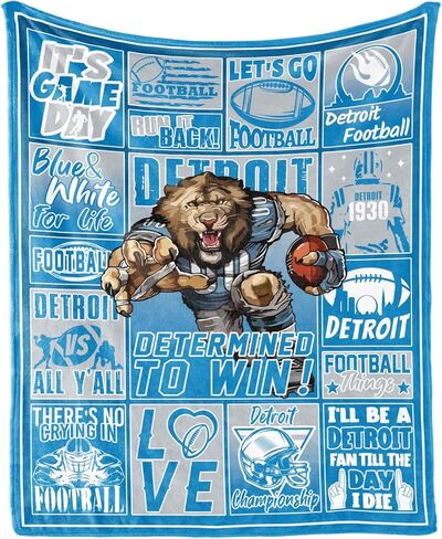 Detroit Football Throw Blanket Football Fan Gifts for Men Women Kids Football Style Flannel Blanket Super Cozy Soft Living Room 60"x50" in Kuwait