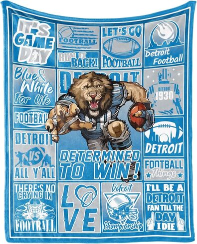 Detroit Football Throw Blanket Football Fan Gifts for Men Women Kids Football Style Flannel Blanket Super Cozy Soft Living Room 60"x50" in Kuwait