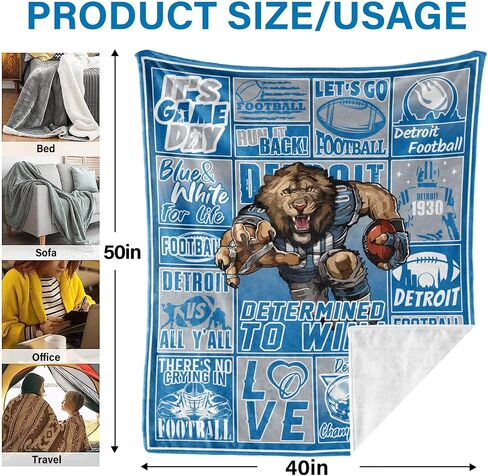 Detroit Football Throw Blanket Football Fan Gifts for Men Women Kids Football Style Flannel Blanket Super Cozy Soft Living Room 60"x50" in Kuwait