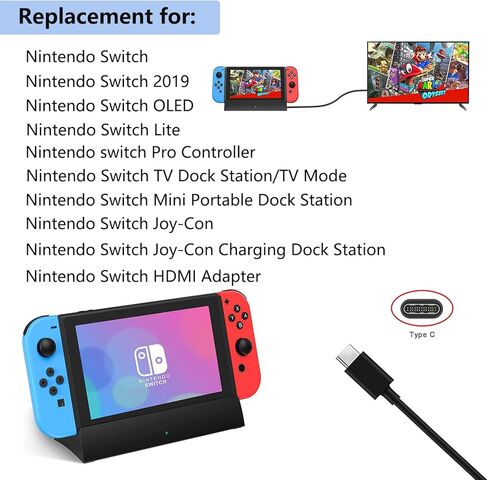 شاحن 39 وات لجهاز نينتندو سويتش مع محول تيار متردد طويل للغاية بطول 10 أقدام USB-C متوافق مع سويتش OLED وسويتش لايت، يدعم وضع سويتش TV (شحن سريع لمدة 2.5 ساعة للتبديل) in Kuwait