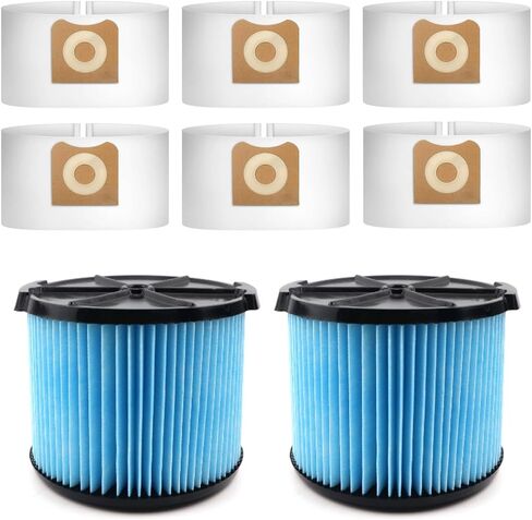 2 Pack VF3500 Replacement Compatible with Ridgid 3-4.5 Gallon Wet Dry Vacuums + 6 Pack VF3501 Filter Bags Compatible with Ridgid 3-4.5 Gallon Wet Dry Vacuums in Saudi Arabia